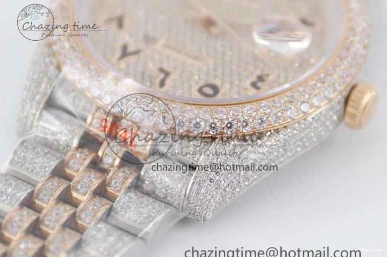 MiroTime 1229 Affordable Datejust 41 SS RG Full Diamonds TWF 1:1 Best Edition Arabic Markers Dial on Jubilee Bracelet A 2385